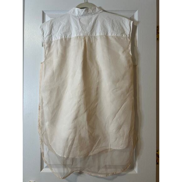 Anthropologie Maeve White Blush Sheet Bennet Button Down Sleeveless Top Sz M - Picture 9 of 9